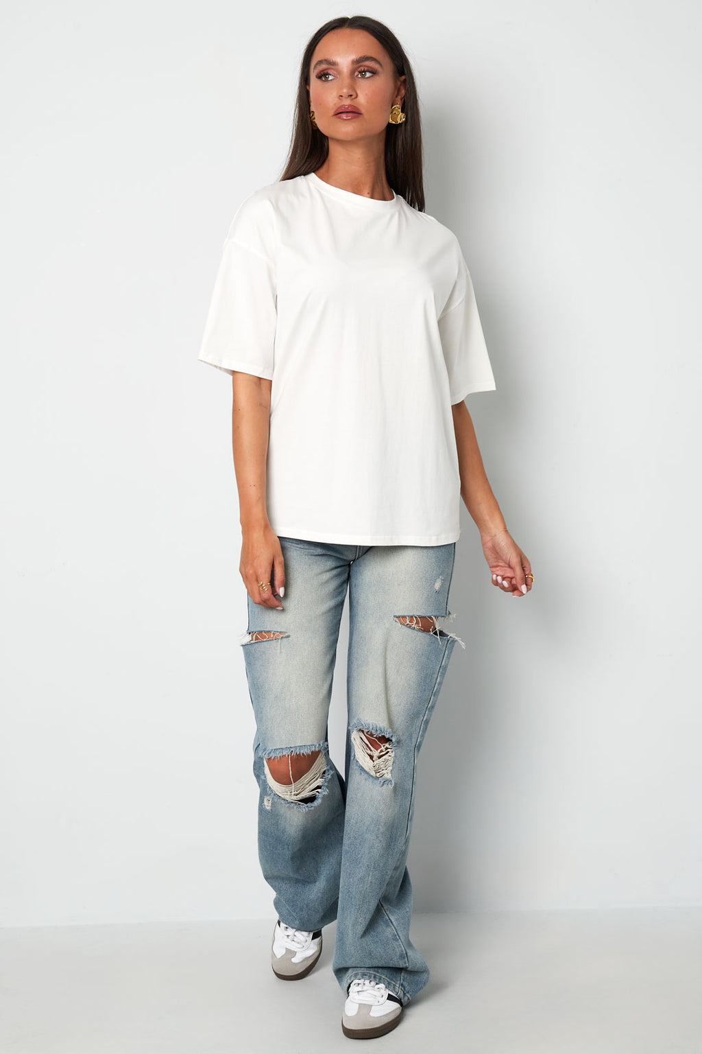 Coton Tricoté T-shirt Femme Casual Couleur Unie