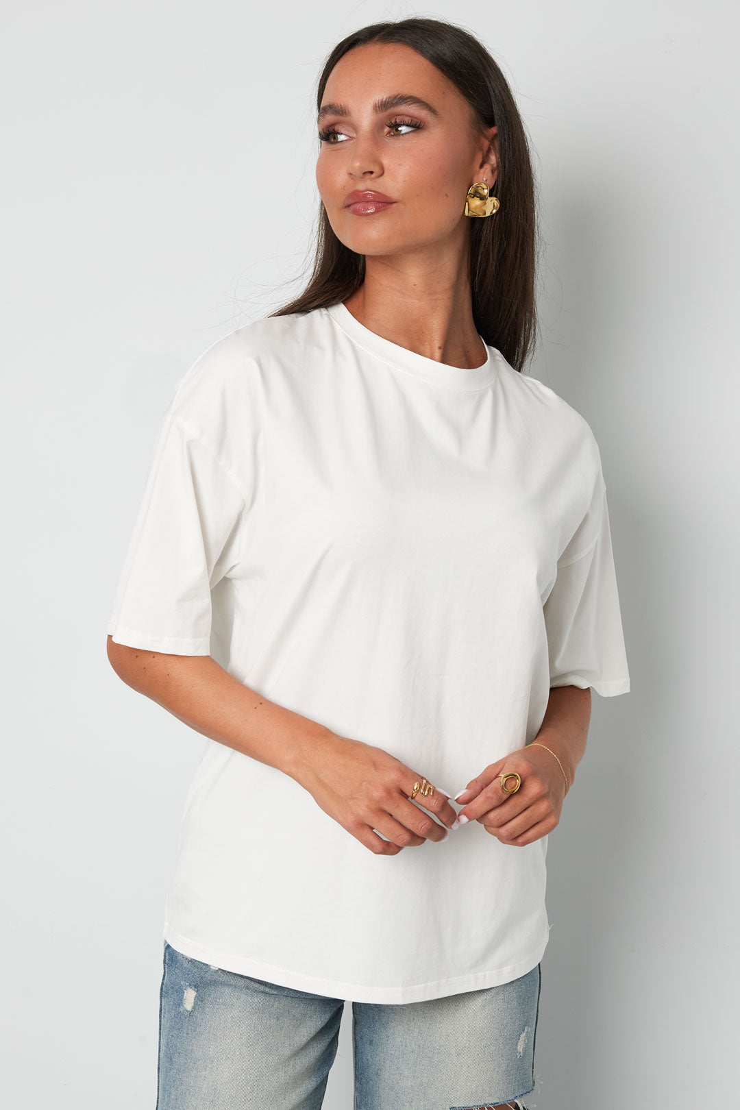 Coton Tricoté T-shirt Femme Casual Couleur Unie