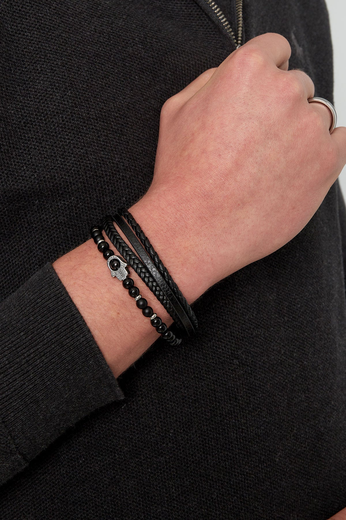 Bracelet double homme avec breloque - Argent Noir - Apollodrop