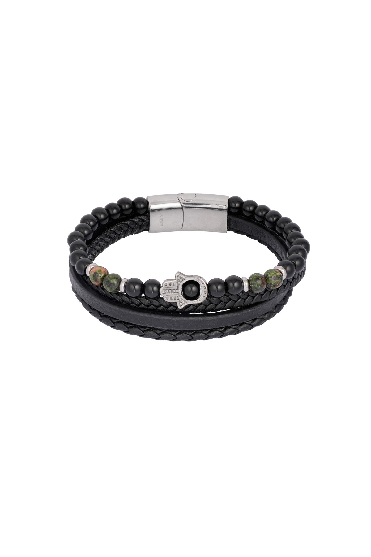 Bracelet double homme avec breloque - Argent Noir - Apollodrop