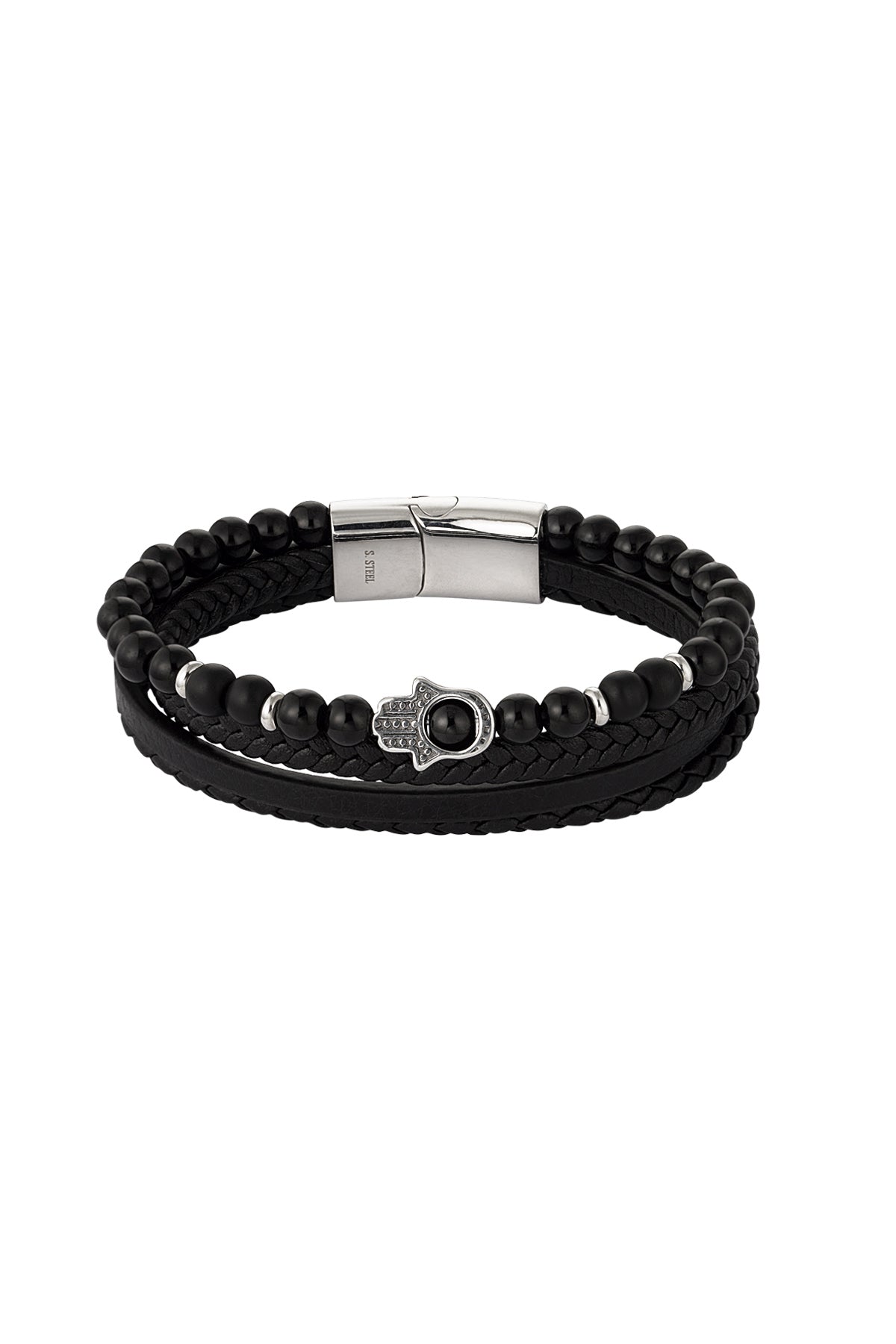 Bracelet double homme avec breloque - Argent Noir - Apollodrop