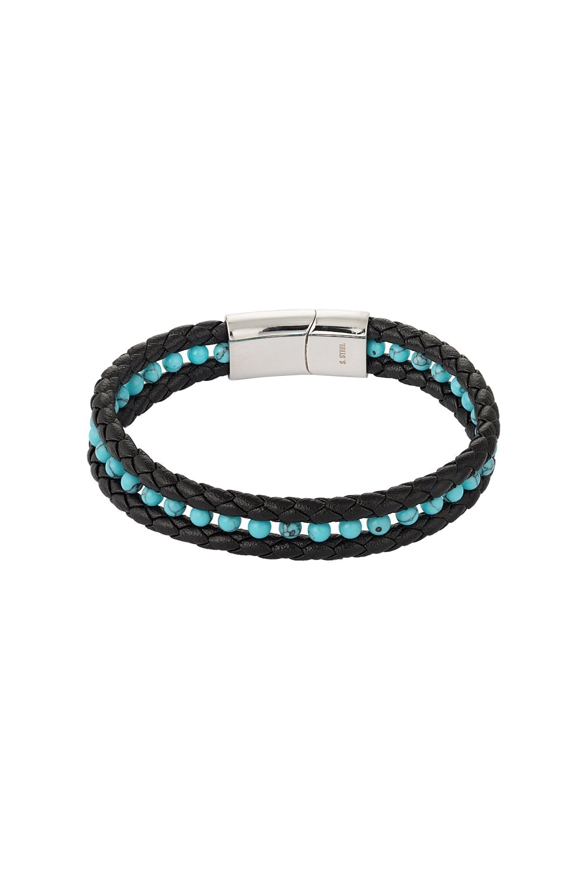 Bracelet double homme tressé avec perles au milieu - Apollodrop