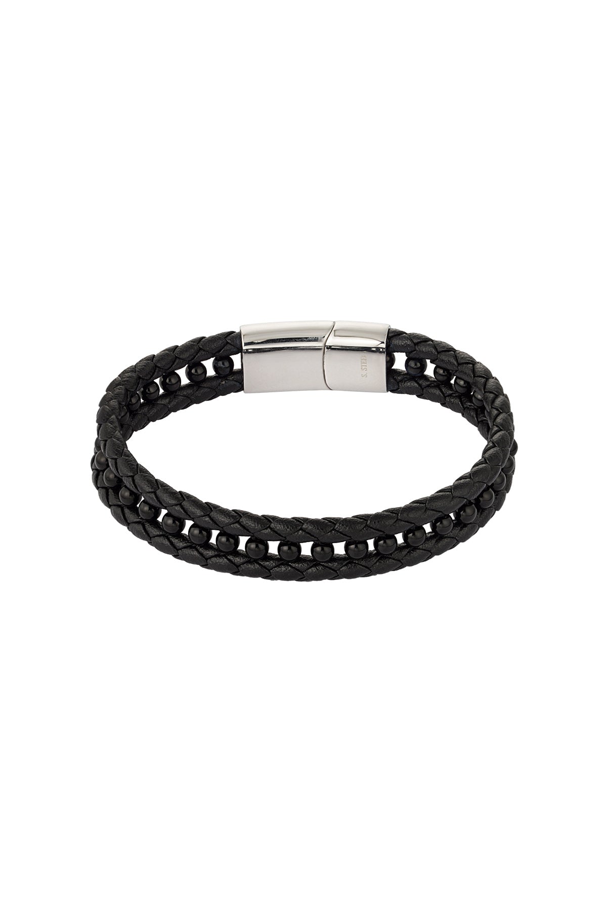 Bracelet double homme tressé avec perles au milieu - Apollodrop