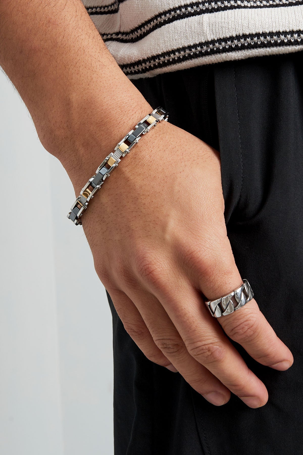 Bracelet homme bande sommitale - argent doré - Apollodrop