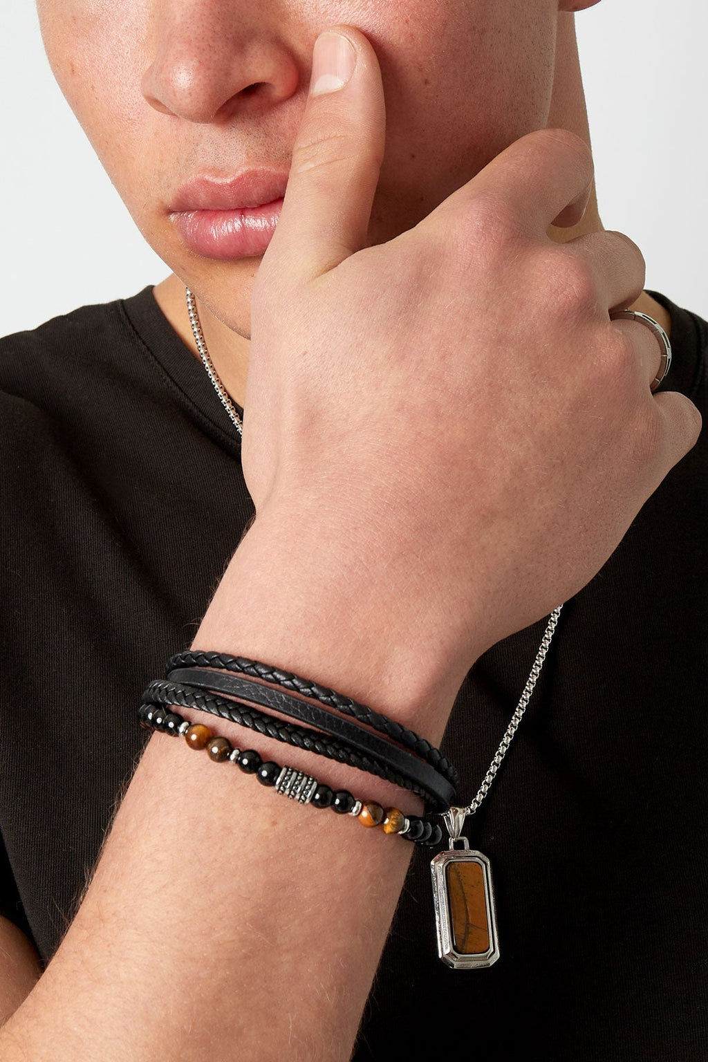 Bracelet homme double tressé avec perles - Apollodrop