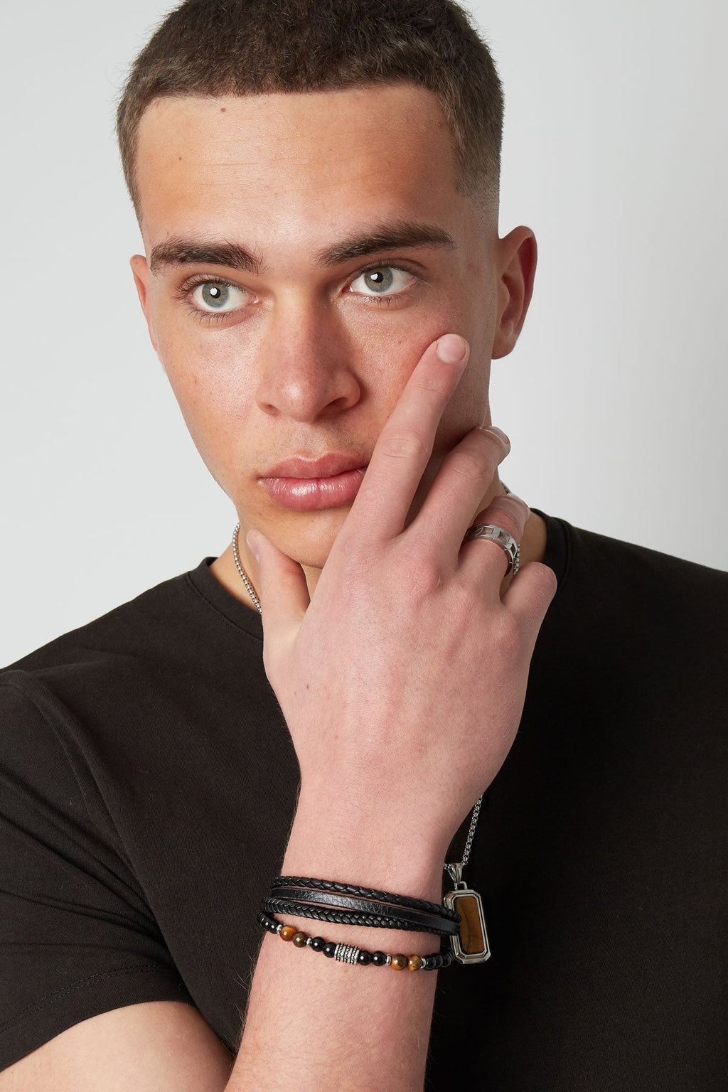 Bracelet homme double tressé avec perles - Apollodrop