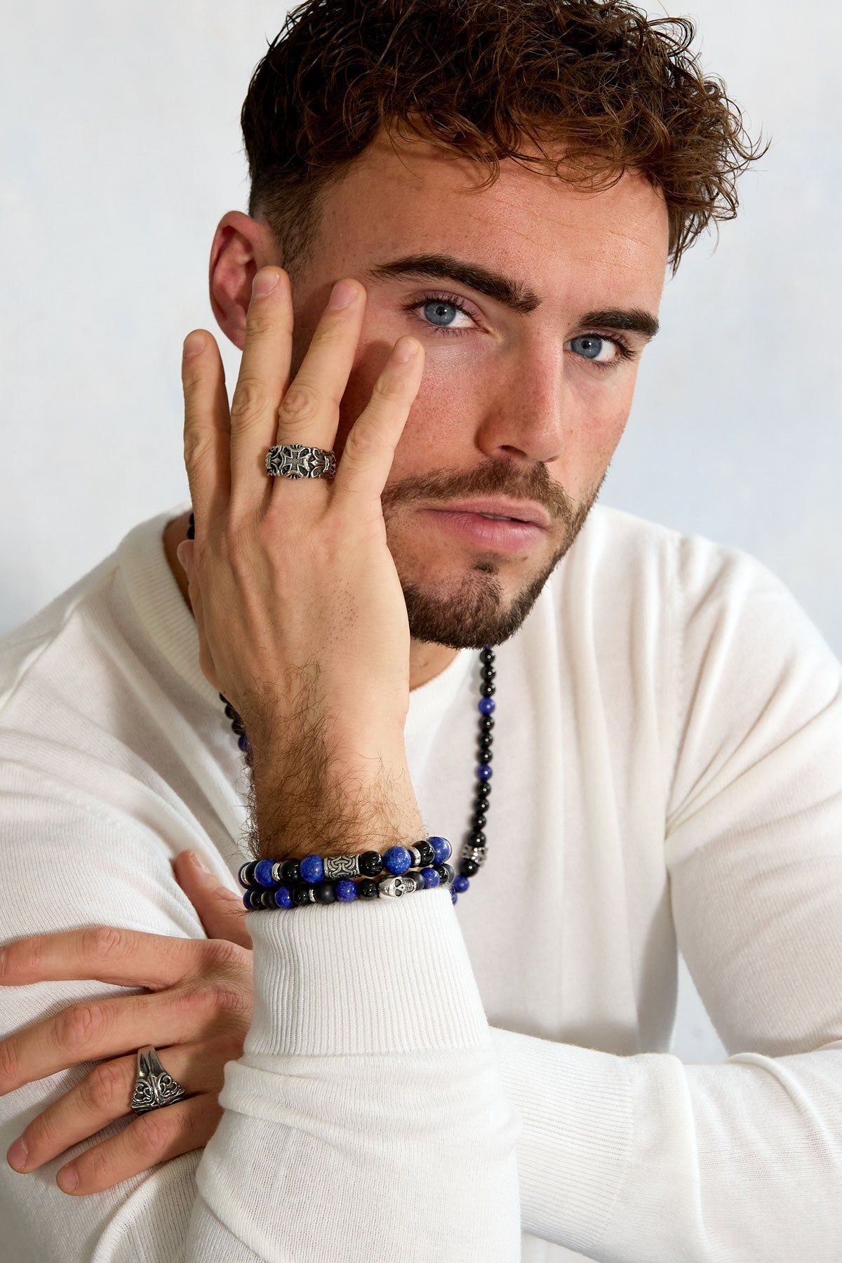Bracelet homme perlé détails argentés - Apollodrop