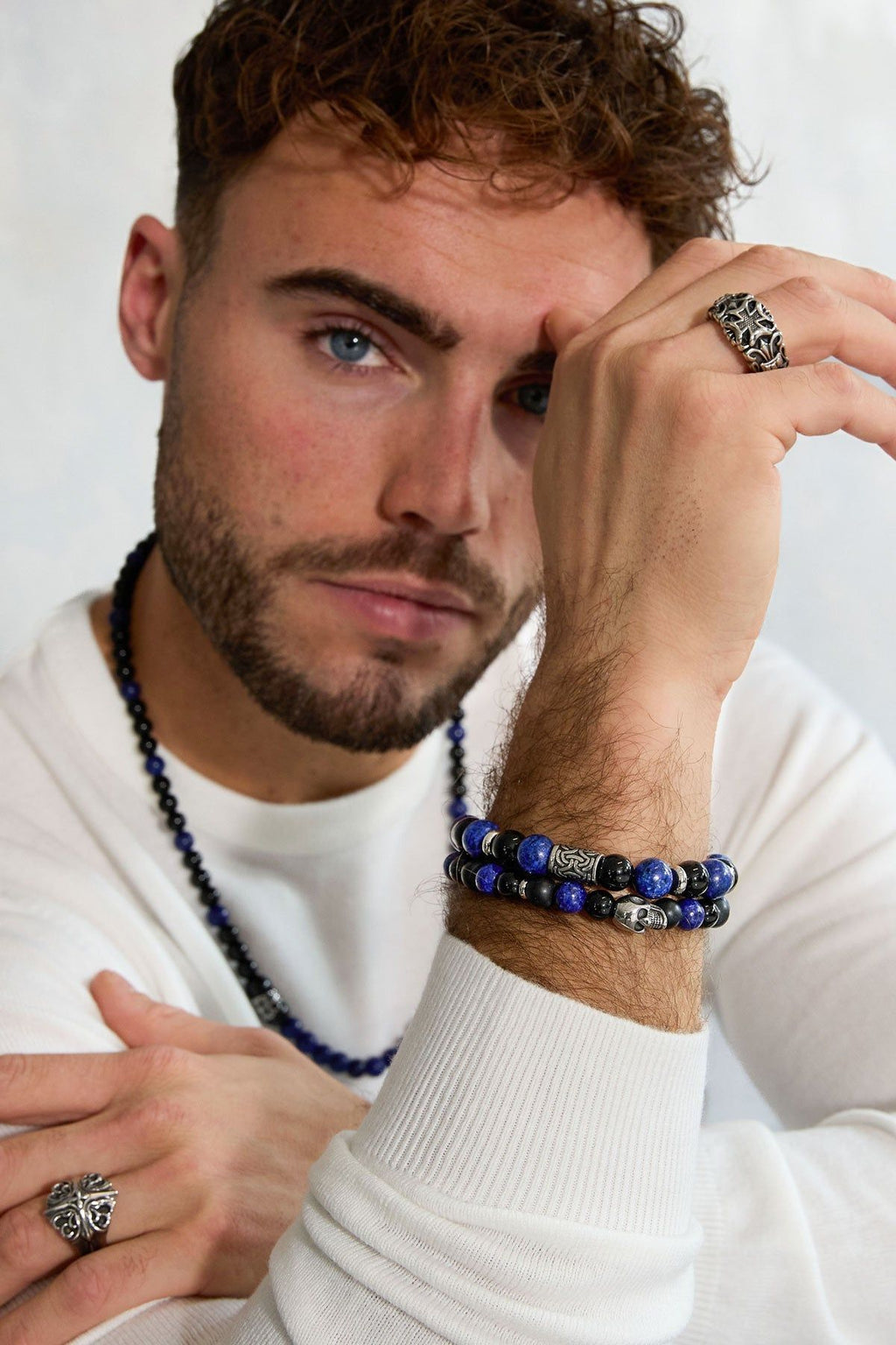 Bracelet homme perlé détails argentés - Apollodrop