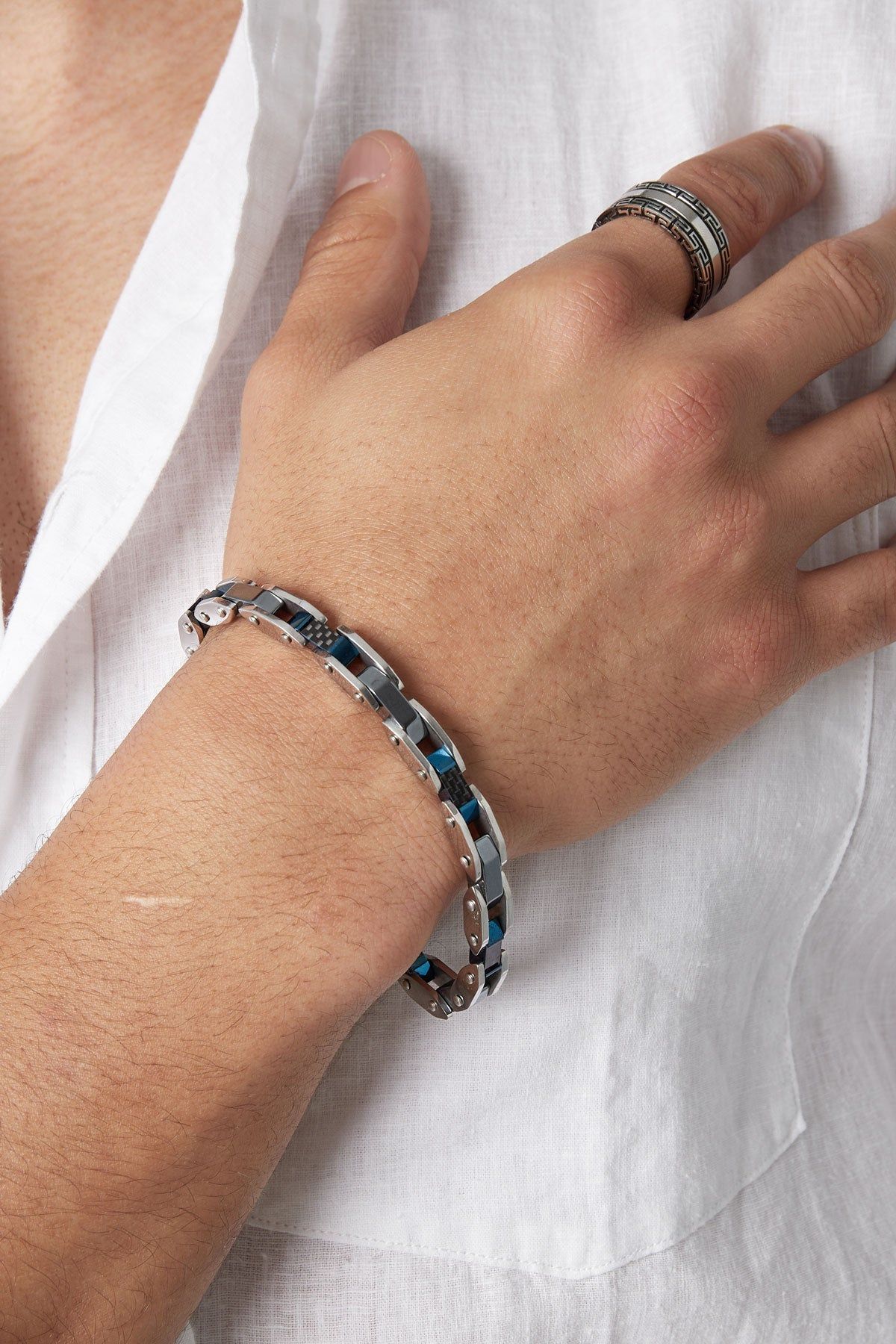 Bracelet homme strap argent/bleu - Apollodrop
