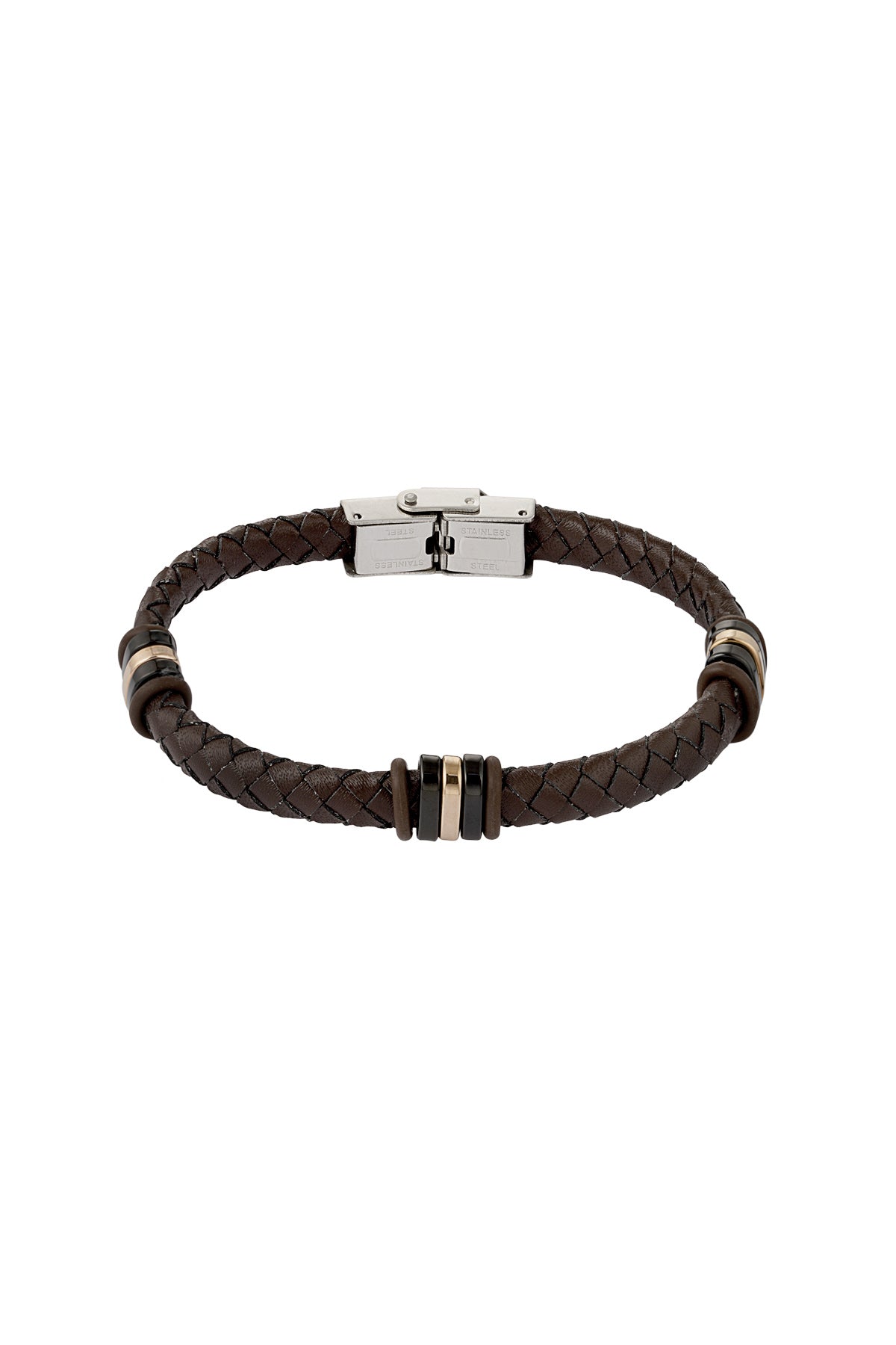 Bracelet homme tressé anneaux dorés/noirs - Apollodrop