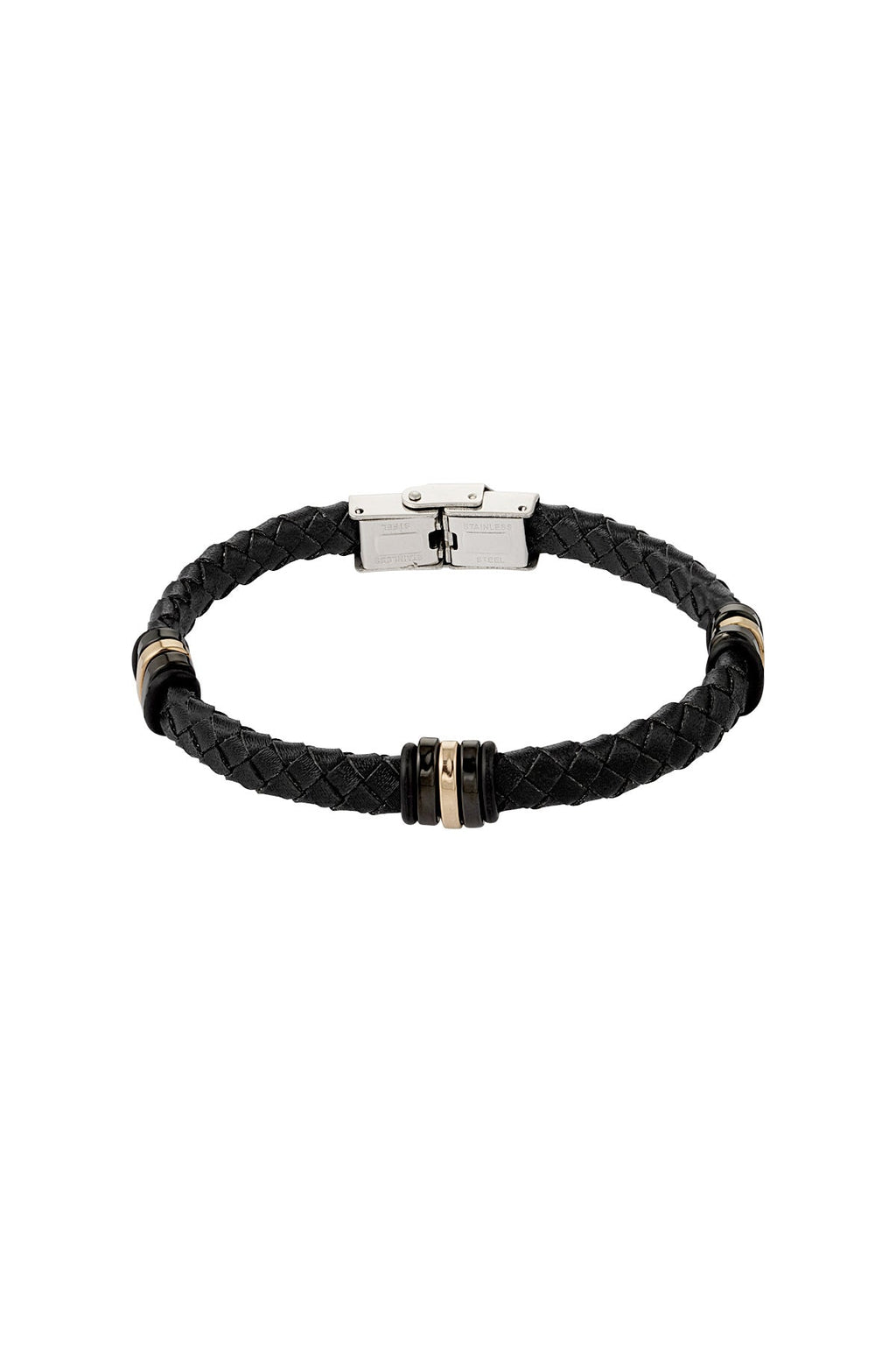 Bracelet homme tressé anneaux dorés/noirs - Apollodrop