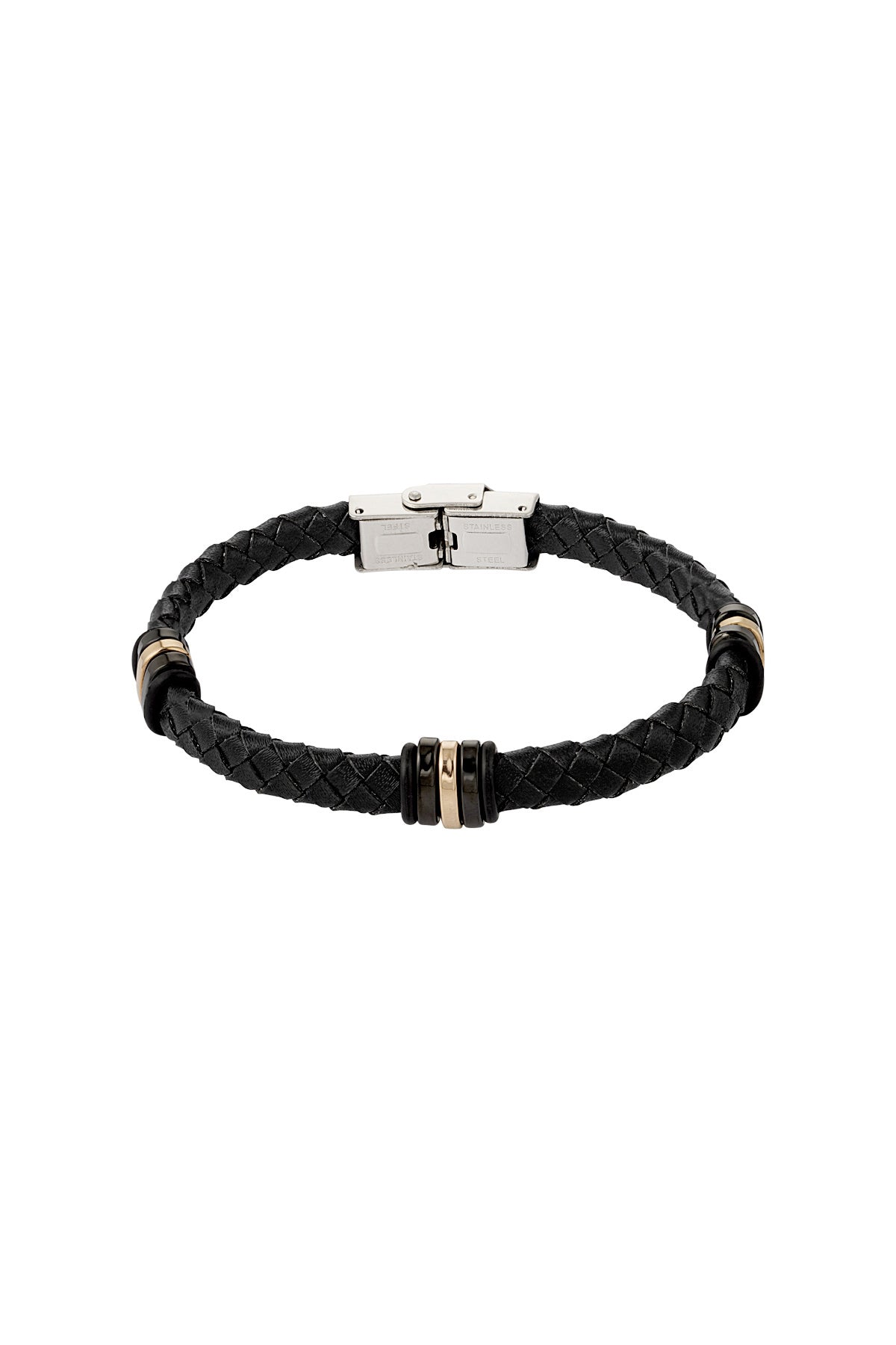 Bracelet homme tressé anneaux dorés/noirs - Apollodrop