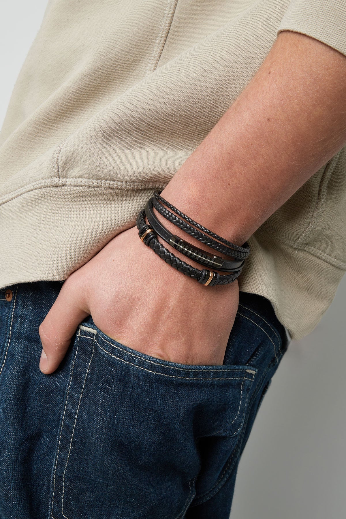 Bracelet homme tressé anneaux dorés/noirs - Apollodrop