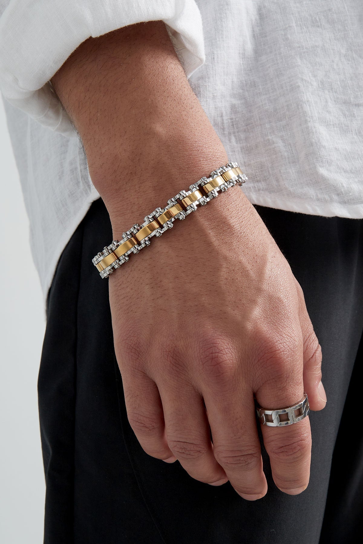 Bracelet manchette fusion homme - argent doré - Apollodrop