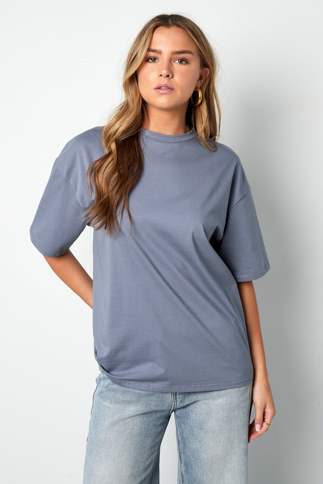 Coton Tricoté T-shirt Femme Casual Couleur Unie