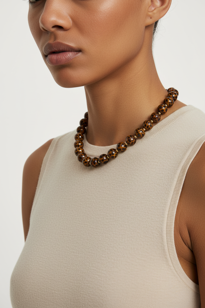 Club Spice® | Collier Perles Léopard Rétro