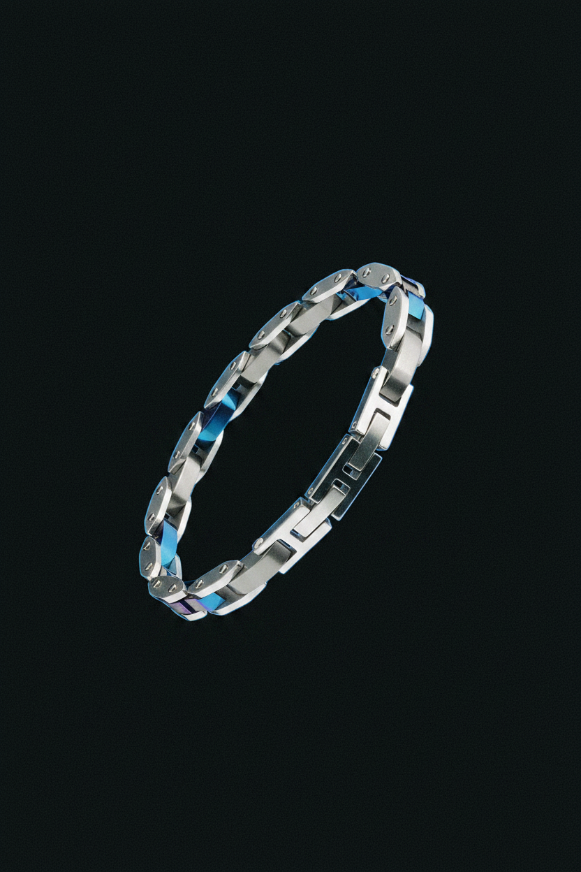 Bracelet VELKA strap argent bleu — lévitation diagonal