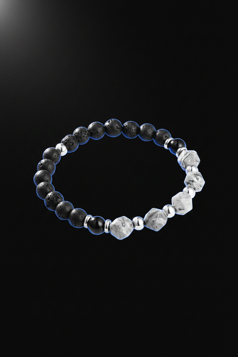 Bracelet VELKA perles monochrome — lévitation fond noir
