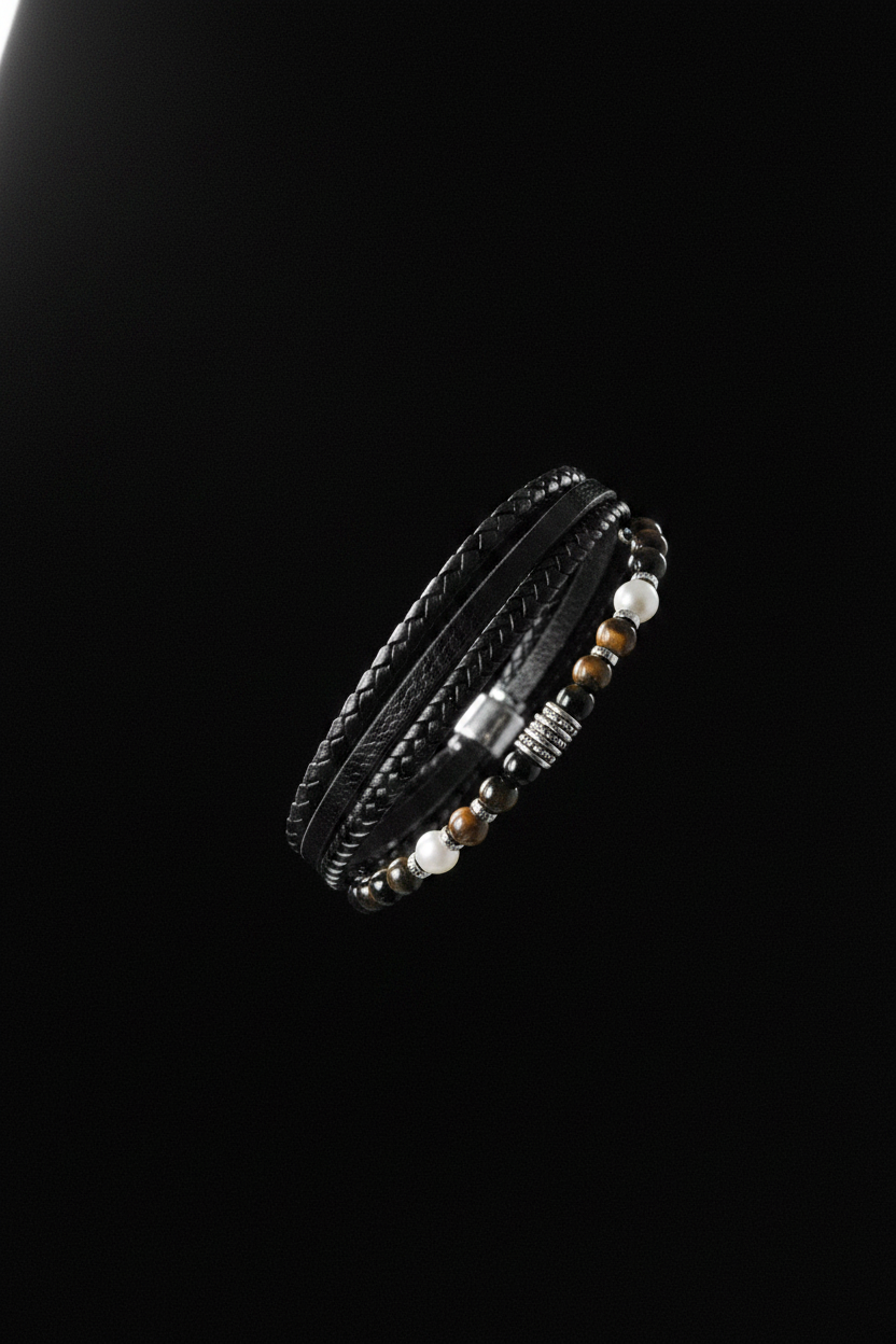 Bracelet VELKA double tressé perles — lévitation diagonal