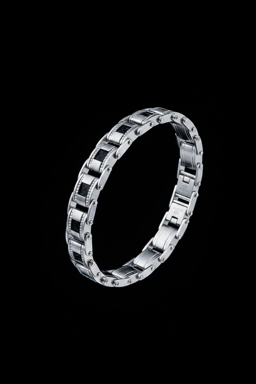 Bracelet VELKA casual noir argent — macro détail surface