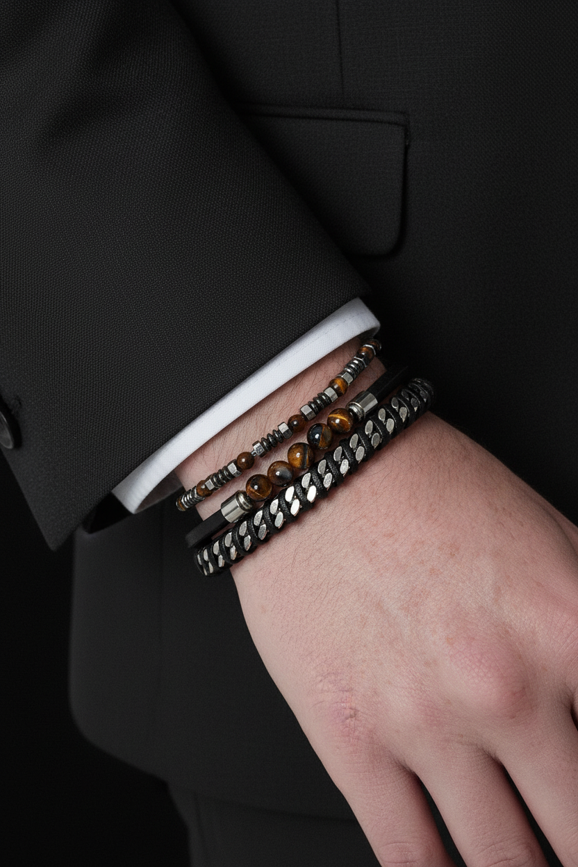 Bracelet VELKA sérénité noir bleu — lifestyle costume charcoal