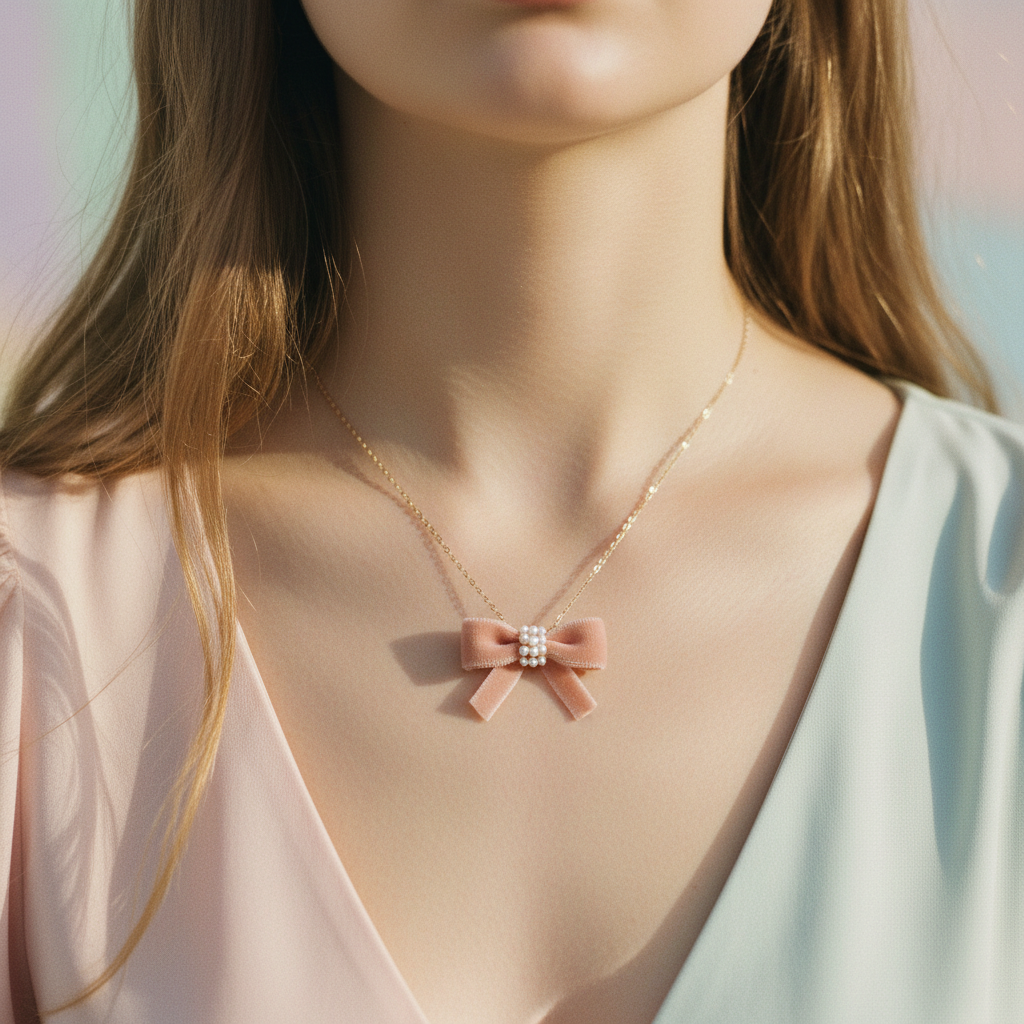 Charm nœud papillon porté sur collier