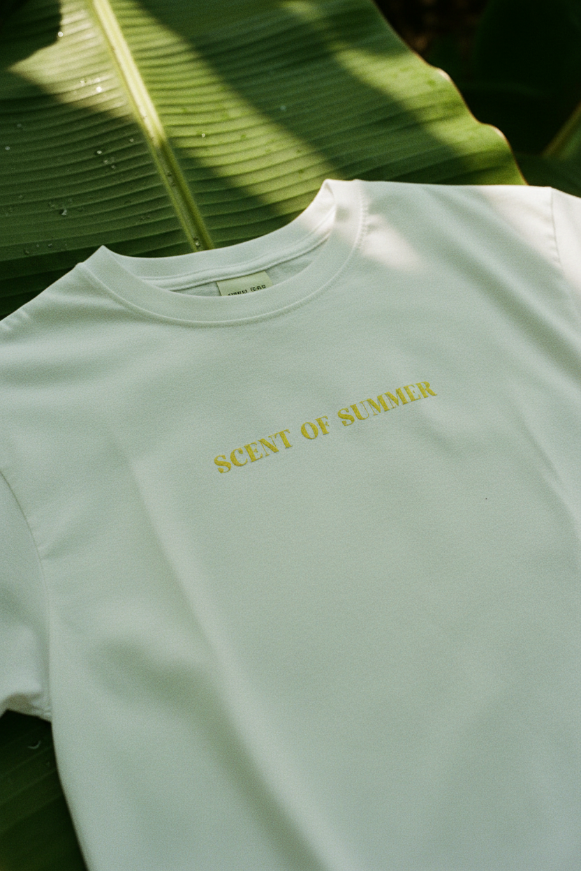 T-shirt Gimme casual blanc — macro détail tissu