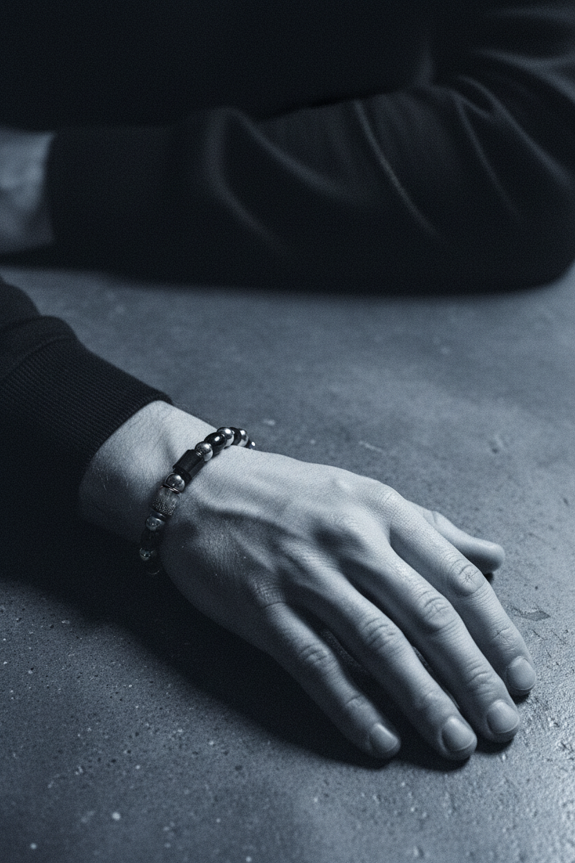 Bracelet VELKA zénith argent noir — lifestyle béton