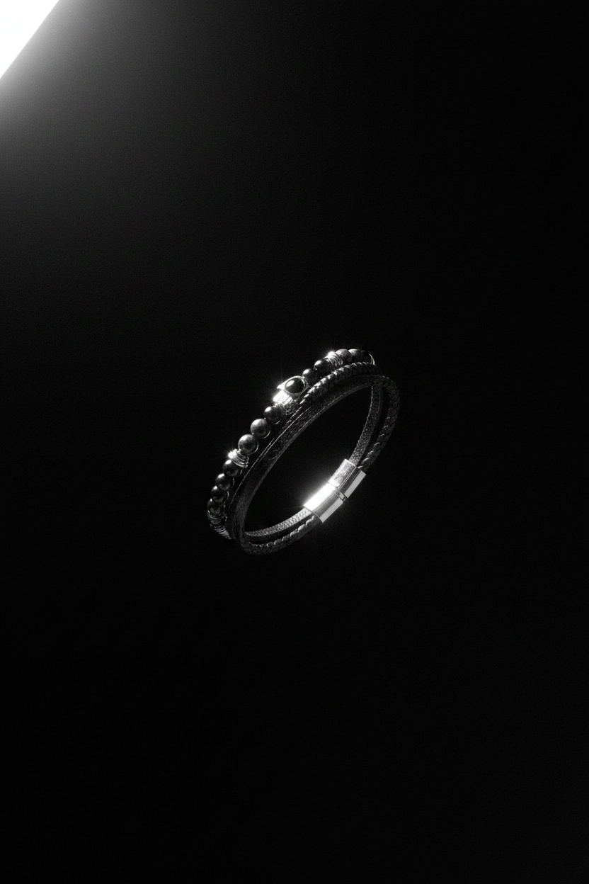 Bracelet VELKA double breloque argent noir — lévitation diagonal