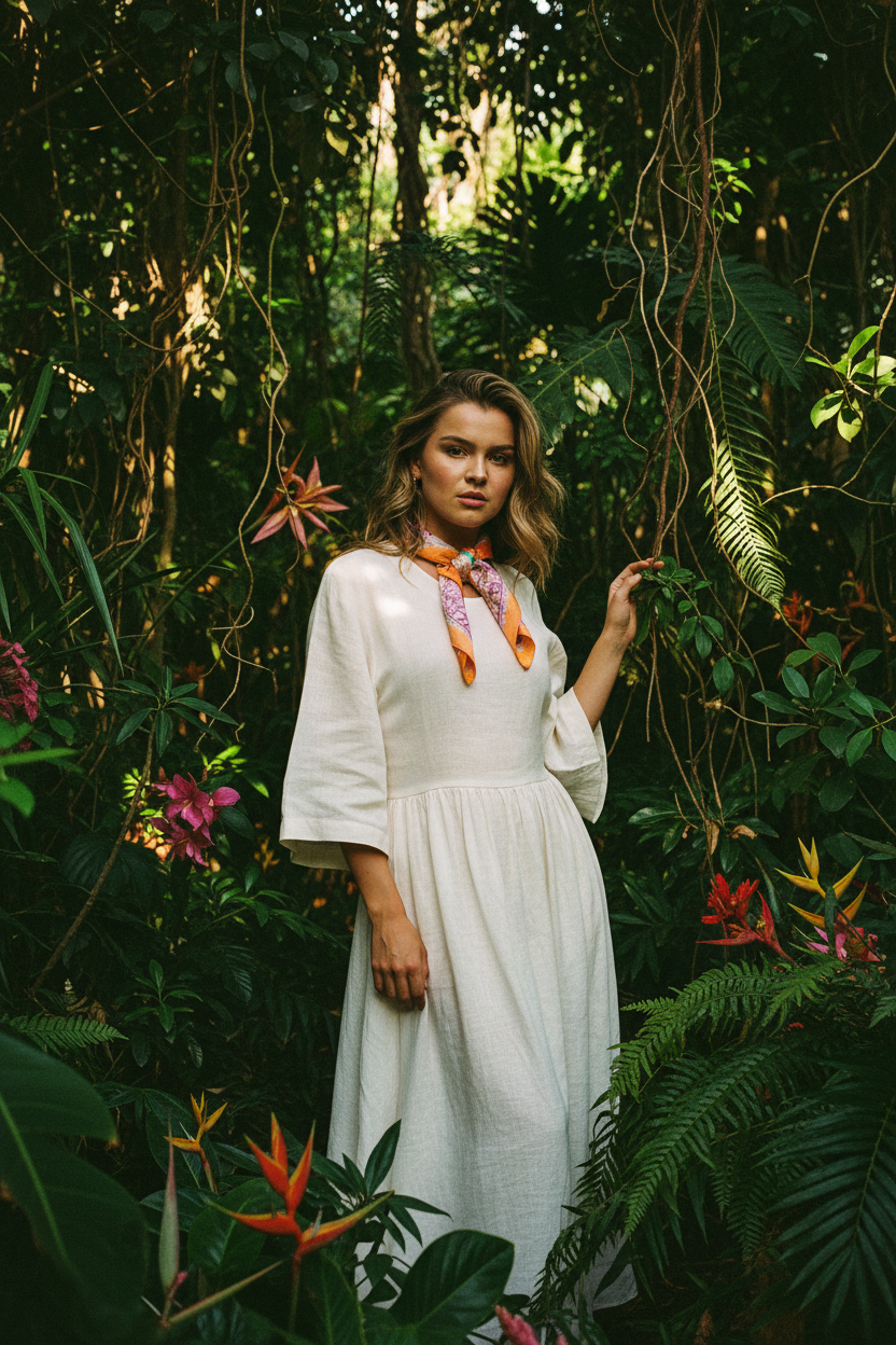 Bandana Gimme fleuri — porté cou jungle