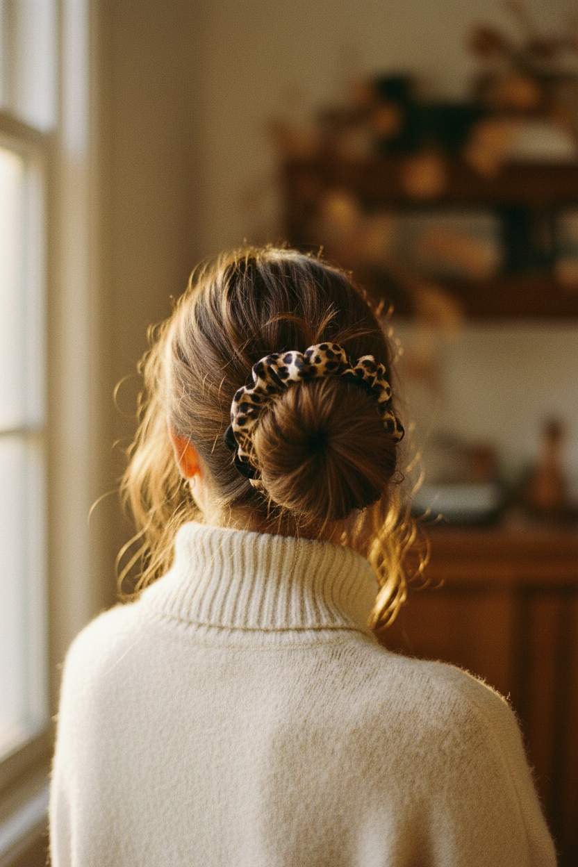 Chouchou marron noir — chignon, dos