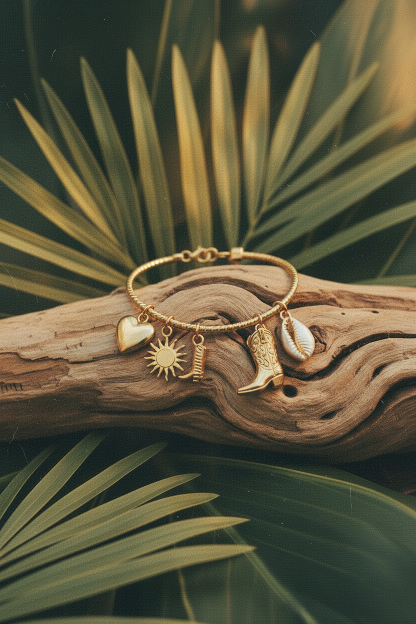 Still life bracelet cœur sur bois flotté tropical - Lili June® Tropiques Sauvages