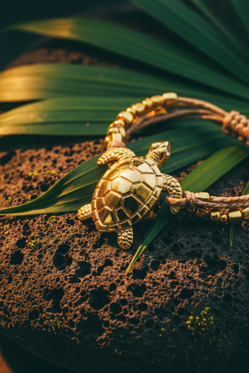 Macro charm tortue doré plaqué or 14 carats sur surface naturelle - Lili June®