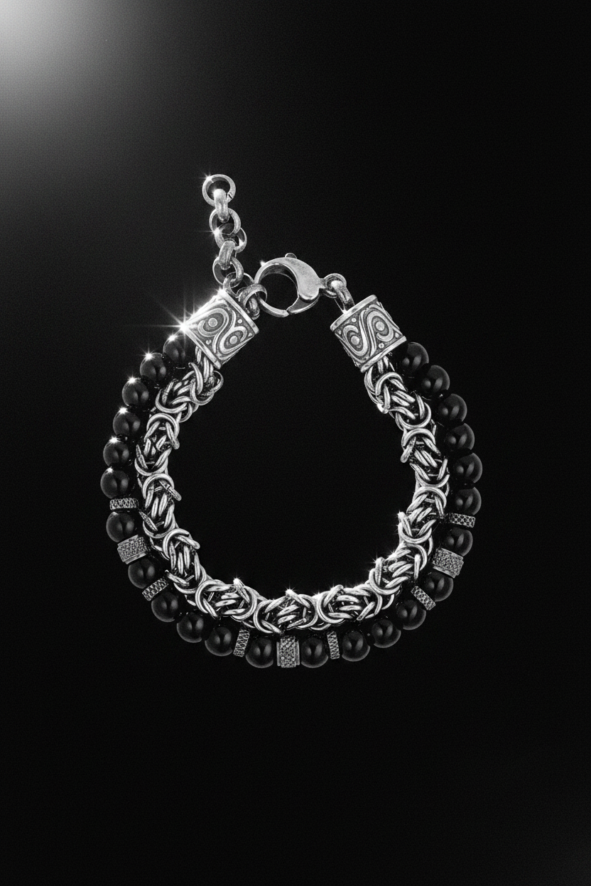 Bracelet VELKA nexus argent noir — lévitation diagonal