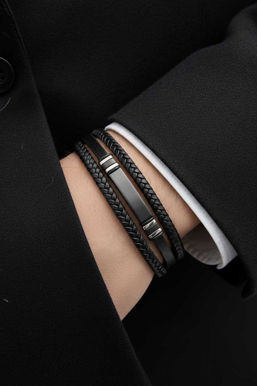 Bracelet VELKA double tressé casual — lifestyle costume charcoal