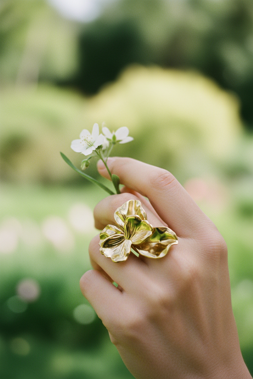 Bague florale — fleur blanche, jardin
