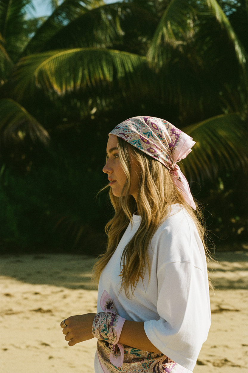 Bandana Gimme fleuri — porté poignet jungle