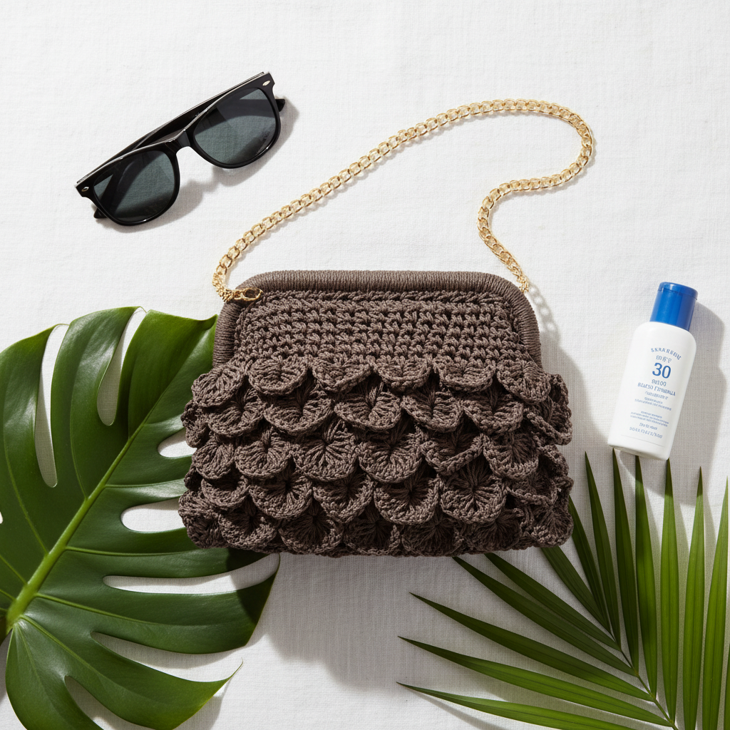 Sac de plage tissé flat lay