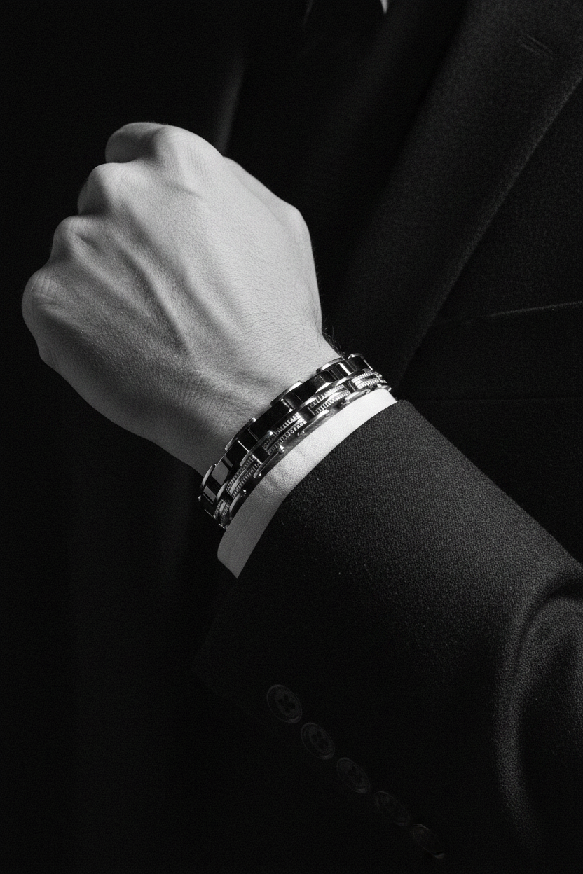 Bracelet VELKA double maillon acier — lifestyle costume charcoal