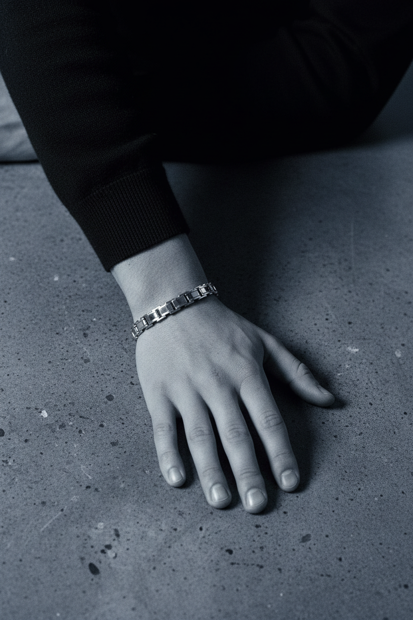 Bracelet VELKA à maillons — lifestyle béton col roulé
