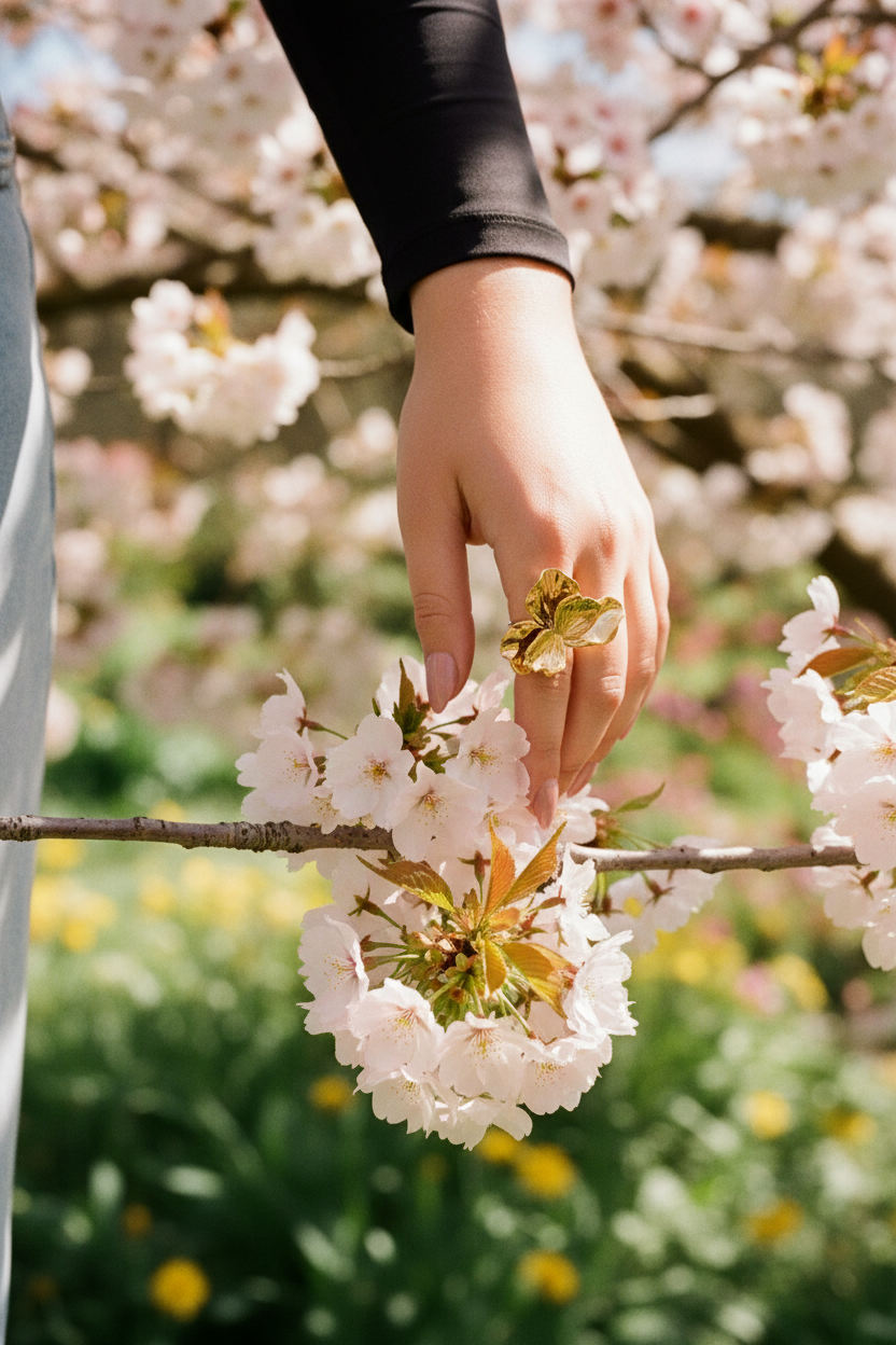 Bague florale — branche fleurie, extérieur