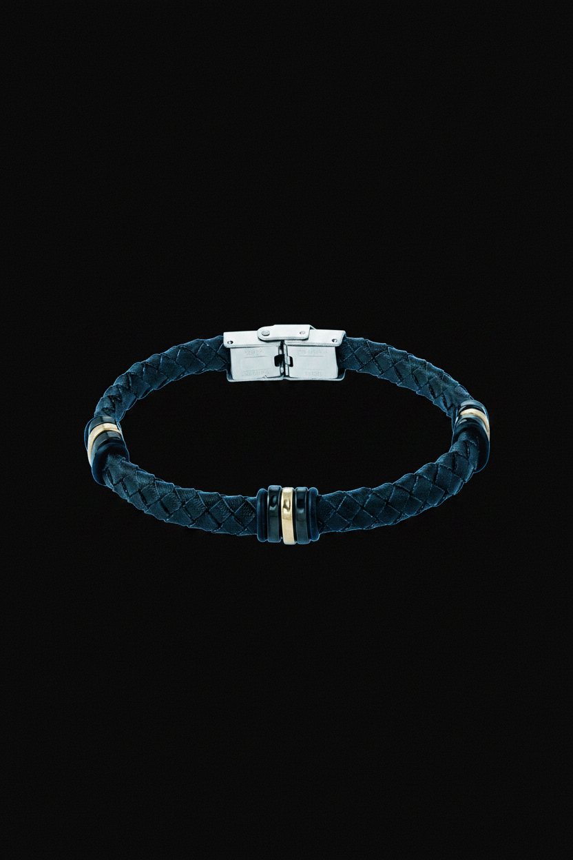 Bracelet VELKA tressé anneaux dorés — lévitation fond noir