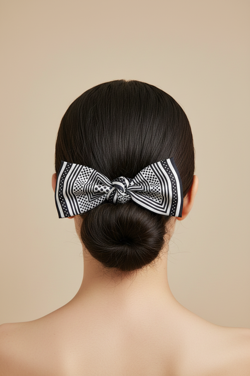 Bandana à pois noué en nœud dans les cheveux
