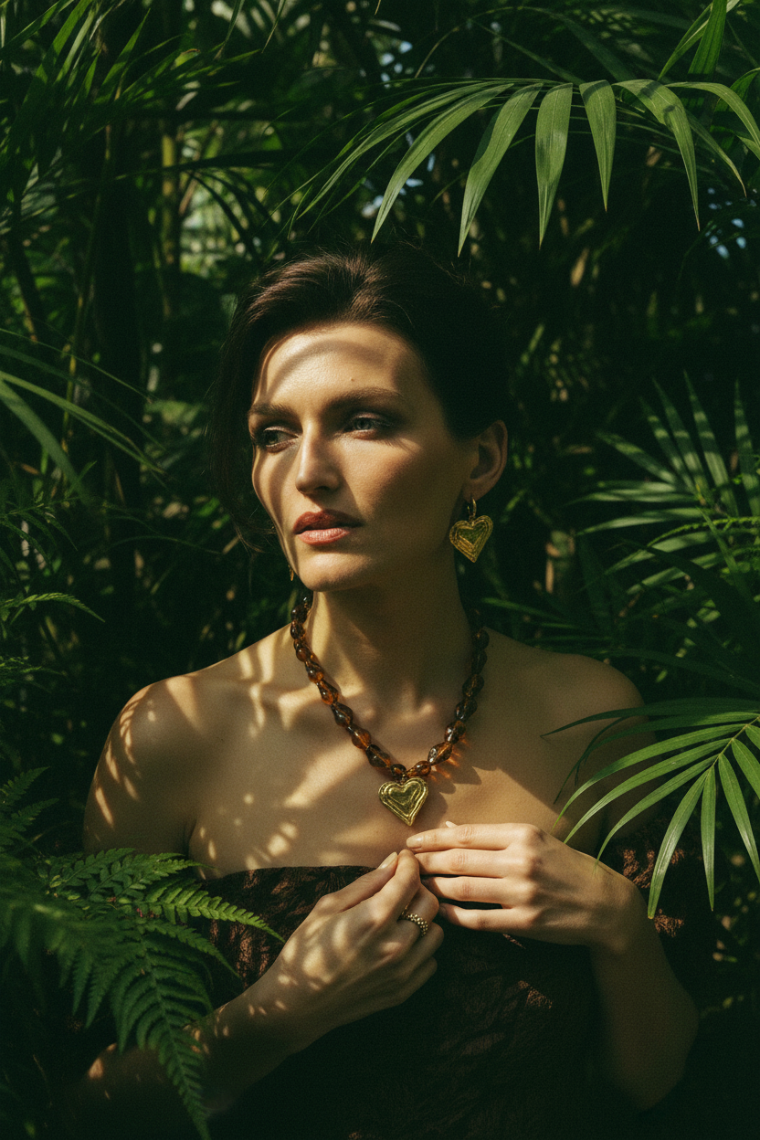 Collier Lumé perles naturelles cœur — porté pendentif jungle