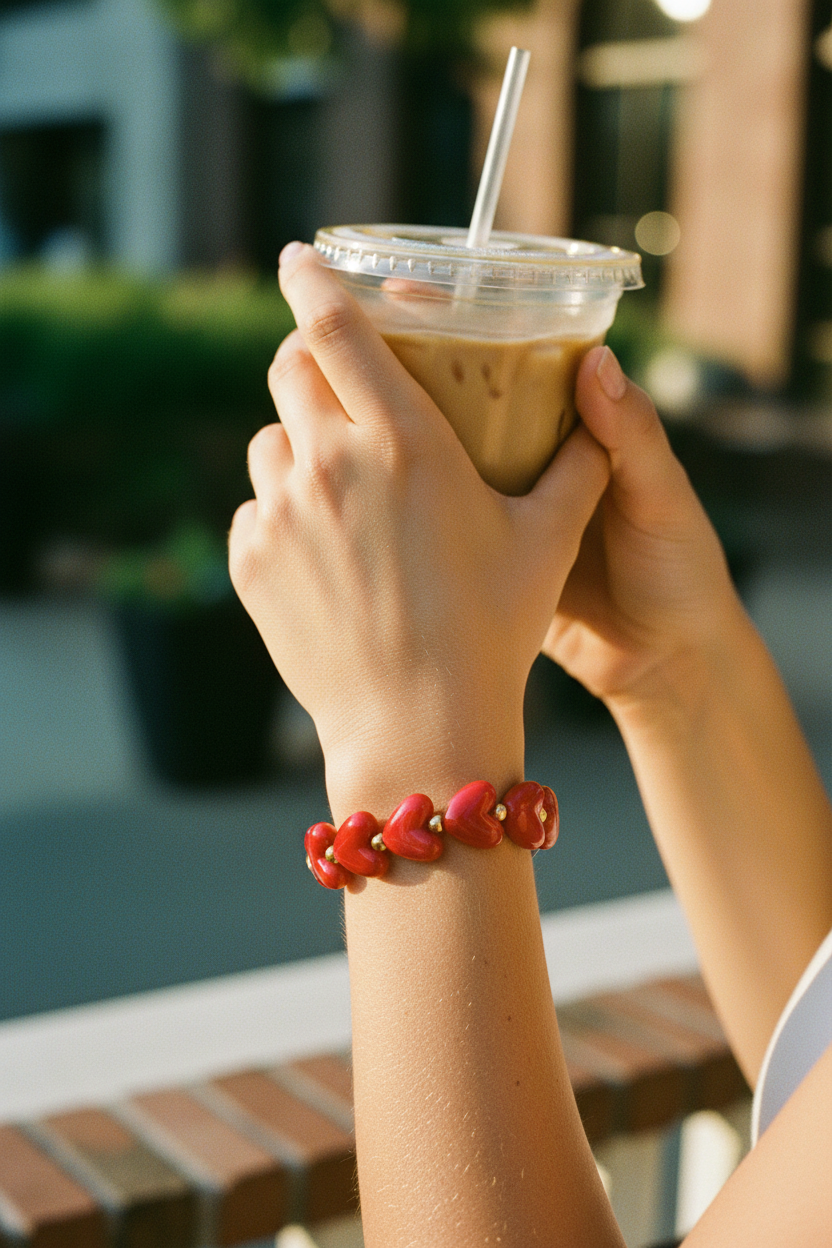 Bracelet cœur lifestyle outdoor golden hour