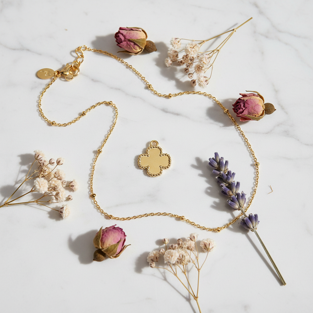 Charm trèfle pièce de monnaie flat lay