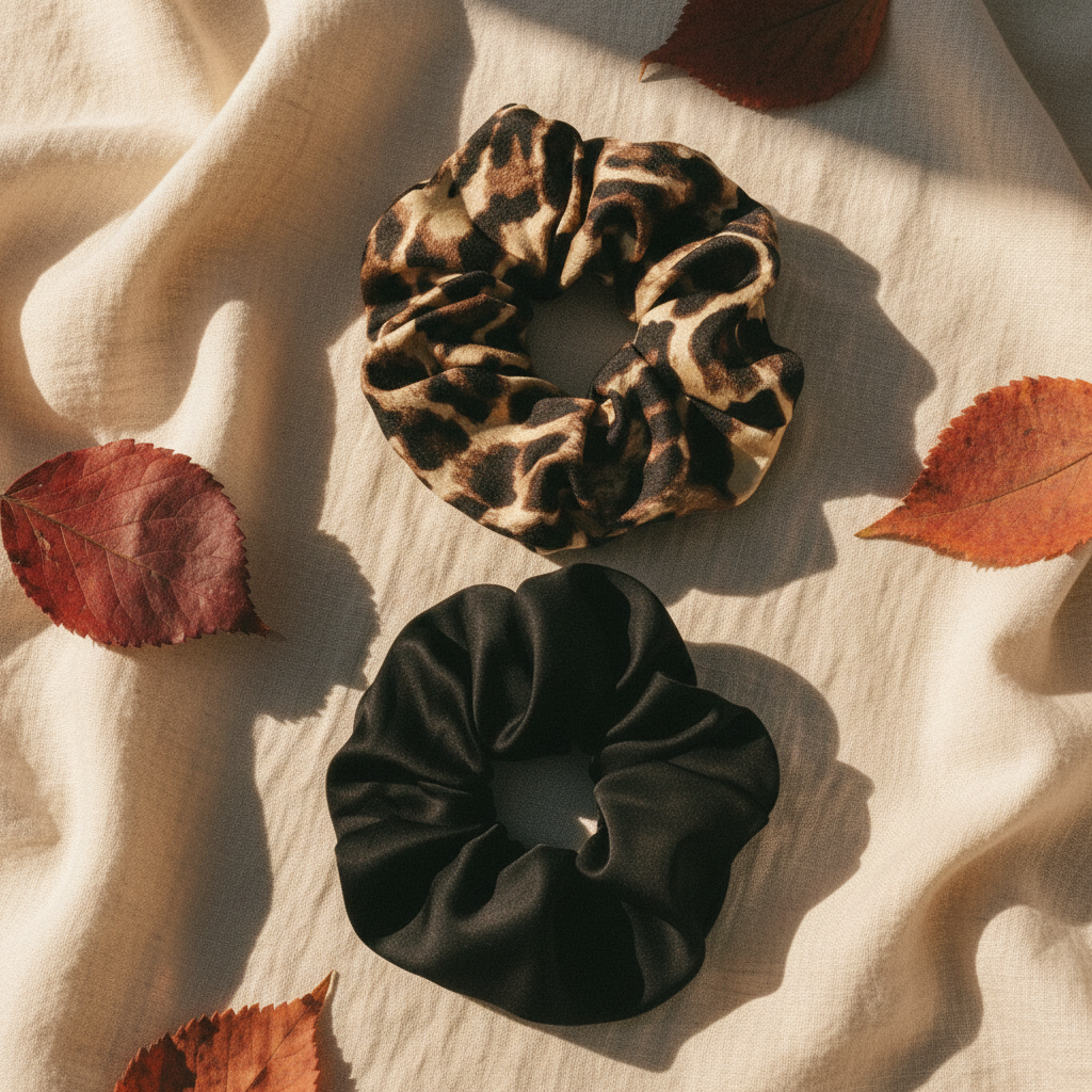 Chouchou marron noir — flat lay lin automnal