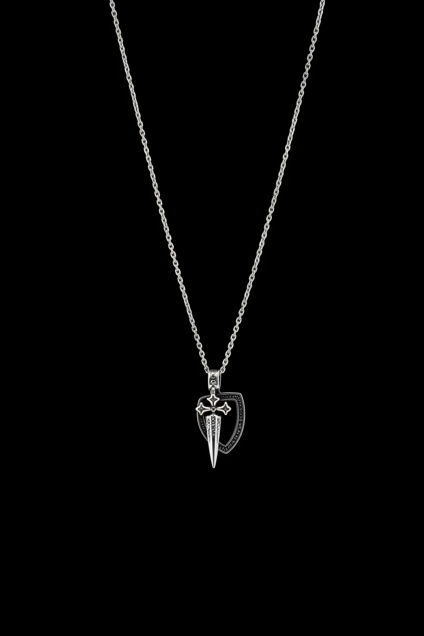Collier VELKA chevalier — macro détail pendentif