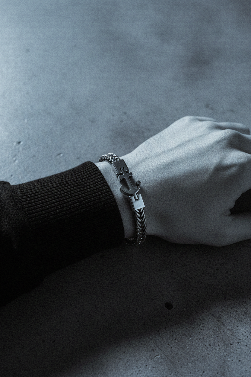 Bracelet VELKA manchette ancre — lifestyle béton col roulé