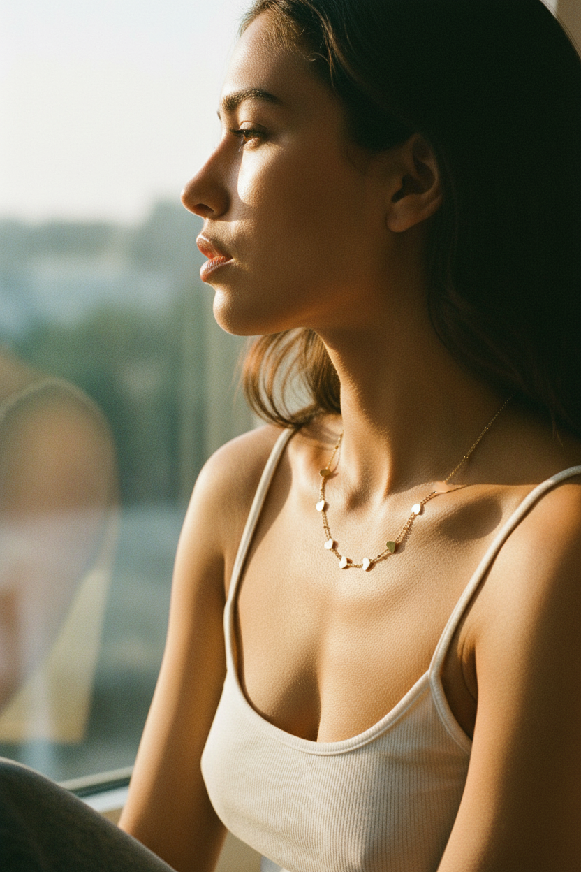 Chaîne fine — profil fenêtre, lumière dorée